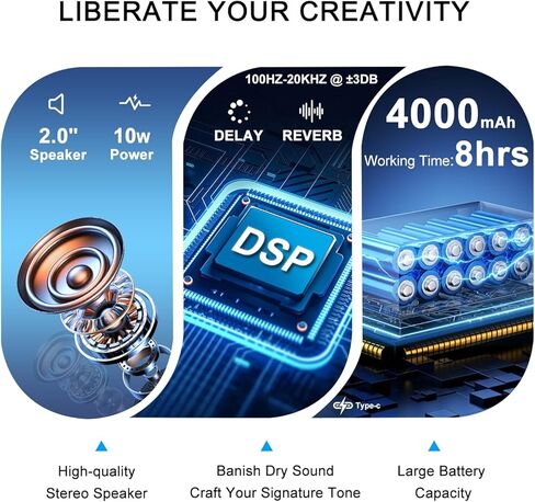 يوير مضخم جيتار صوتي صغير 10 وات صوتي وجيتار أمبير مع تأخير رقمي/تأثير ترددي محمول جيتار أمبير بلوتوث مكبر صوت سماعة رأس جاك/OTG للتسجيل والتمرين والسفر مع حقيبة حمل in Kuwait