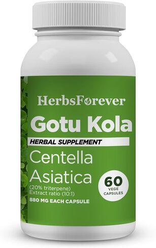 Herbsforever Gotu Kola (Centella Asiatica)-Extra Strength(10:1) Extract Equiv. to 4300 mg Leaves & Plant Powder Per Serving Support Cognitive,Memory Focus,Calm,Skin |60Veg Capsules|800mg|Adaptogen in Kuwait