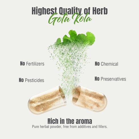 Herbsforever Gotu Kola (Centella Asiatica)-Extra Strength(10:1) Extract Equiv. to 4300 mg Leaves & Plant Powder Per Serving Support Cognitive,Memory Focus,Calm,Skin |60Veg Capsules|800mg|Adaptogen in Kuwait