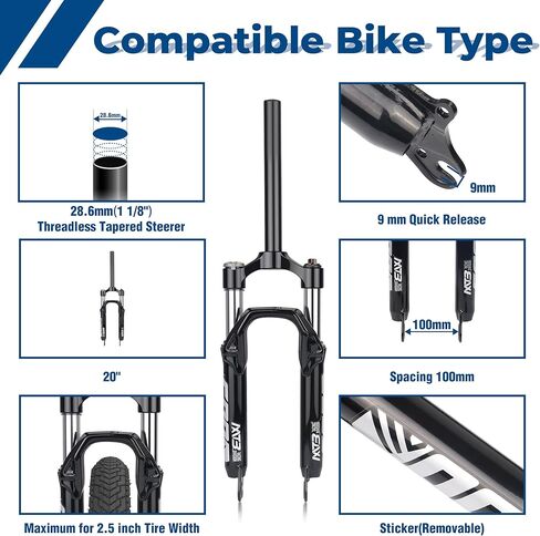 20 inch Front Suspension Fork 28.6mm Straight Tube Quick Release 9mm for Kids Mountain Bicycle in Saudi Arabia