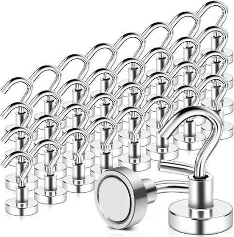 MAGXCENE 32 Pack Magnetic Hooks Heavy Duty, 25 lbs Strong Magnet Hooks for Cruise Refrigerator, Neodymium Magnets with Hooks for Grill Hanging Kitchen Tool Storage in Saudi Arabia