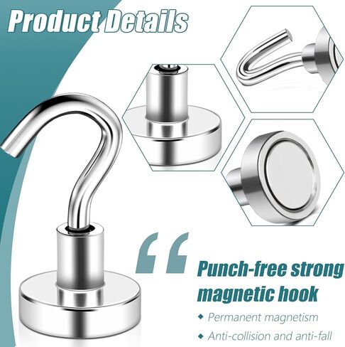 MAGXCENE 32 Pack Magnetic Hooks Heavy Duty, 25 lbs Strong Magnet Hooks for Cruise Refrigerator, Neodymium Magnets with Hooks for Grill Hanging Kitchen Tool Storage in Saudi Arabia