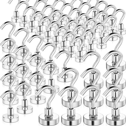 MAGXCENE 32 Pack Magnetic Hooks Heavy Duty, 25 lbs Strong Magnet Hooks for Cruise Refrigerator, Neodymium Magnets with Hooks for Grill Hanging Kitchen Tool Storage in Saudi Arabia