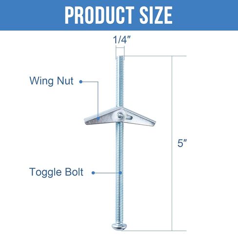 3/16"x5" Toggle Bolts (12 Pcs) 3/16 inch Wall Anchors for Drywall Heavy Duty, Butterfly Anchor Bolt for Hollow Wall, Sheetrock, Ceiling in Kuwait
