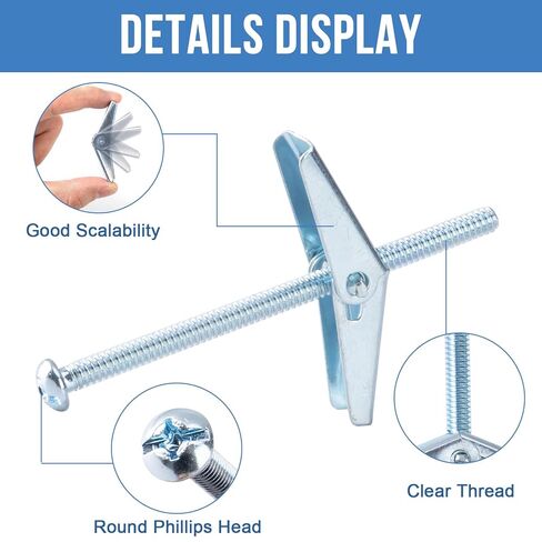 3/16"x5" Toggle Bolts (12 Pcs) 3/16 inch Wall Anchors for Drywall Heavy Duty, Butterfly Anchor Bolt for Hollow Wall, Sheetrock, Ceiling in Kuwait