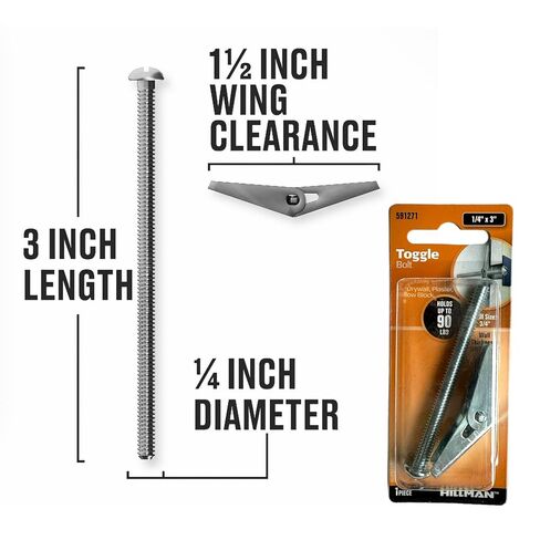 2 Pack Heavy Duty Drywall Anchors & Screws Toggle Bolts and Wing Nuts Set for Hollow Drywall Anchors Bolts Screws Hanging Lamps Heavy Items 1/4" x 3" Long 90 lbs Capacity in Saudi Arabia