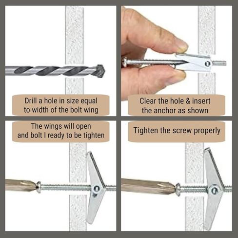2 Pack Heavy Duty Drywall Anchors & Screws Toggle Bolts and Wing Nuts Set for Hollow Drywall Anchors Bolts Screws Hanging Lamps Heavy Items 1/4" x 3" Long 90 lbs Capacity in Saudi Arabia
