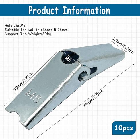 10pcs Toggle Anchors Wing Nut Kit for Hanging Heavy Items on Drywall(M8) in Saudi Arabia