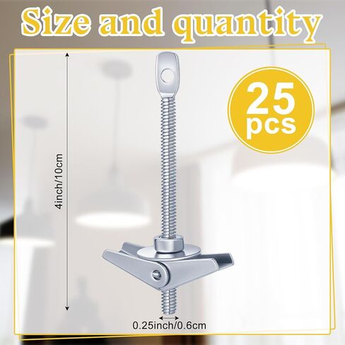 Silkfly 25 Pcs 1/4 x 4 Inch Eye Lag Toggle Bolts with 1 Inch Metal Washer Butterfly Toggle Screws Heavy Duty Wall Anchors with Nuts Washers for Drywall Ceiling Sheetrock Hollow Wall in Saudi Arabia
