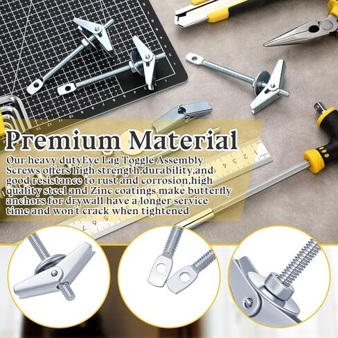 Silkfly 25 Pcs 1/4 x 4 Inch Eye Lag Toggle Bolts with 1 Inch Metal Washer Butterfly Toggle Screws Heavy Duty Wall Anchors with Nuts Washers for Drywall Ceiling Sheetrock Hollow Wall in Saudi Arabia