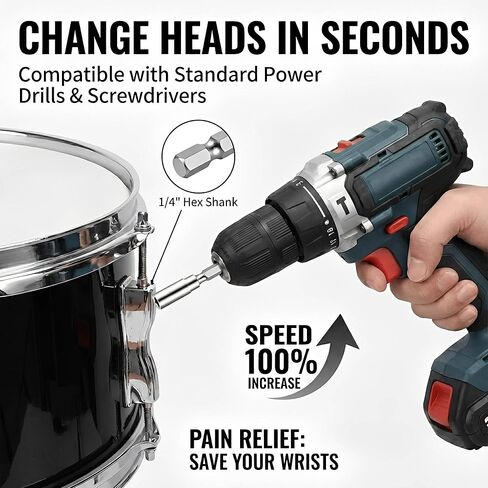 Drum Key Set, Professional Drum Tuning Kit with Drill Bit Adapter, Continuous Motion Speed Key & 2 Standard Keys - Universal Fit for All Standard Tension Rods - Chrome in Saudi Arabia