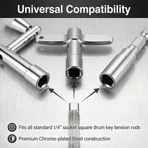 Drum Key Set, Professional Drum Tuning Kit with Drill Bit Adapter, Continuous Motion Speed Key & 2 Standard Keys - Universal Fit for All Standard Tension Rods - Chrome in Saudi Arabia