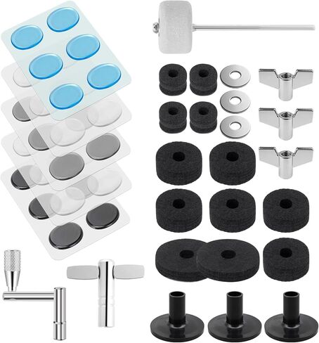 Drum Accessories Set: 30PCS Drum Dampeners Gels + Bass Drum Beater + Drum Keys + Cymbal Replacement Accessories Include Cymbal Felts, Cymbal Sleeves, Wing Nuts, Washers in Saudi Arabia