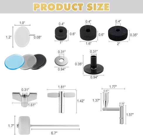 Drum Accessories Set: 30PCS Drum Dampeners Gels + Bass Drum Beater + Drum Keys + Cymbal Replacement Accessories Include Cymbal Felts, Cymbal Sleeves, Wing Nuts, Washers in Saudi Arabia