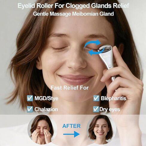 Metal Eye Roller for Dry Eyes,Eyelid Roller for Chalazion,Stye,MGD Relief,Improves Meibum Flow and Unclogs Oil Glands,Gentle Meibomian Gland Expression for Blocked Eyelid Glands (small) in Kuwait