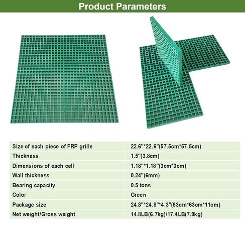 22.6"x22.6" Fiberglass Floor Grating FRP Grating 0.5 tons Bearing Capacity Green 1.5" Thickness in Kuwait