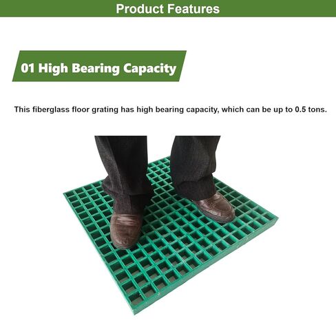 22.6"x22.6" Fiberglass Floor Grating FRP Grating 0.5 tons Bearing Capacity Green 1.5" Thickness in Kuwait