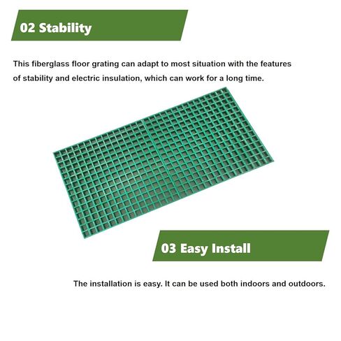 22.6"x22.6" Fiberglass Floor Grating FRP Grating 0.5 tons Bearing Capacity Green 1.5" Thickness in Kuwait