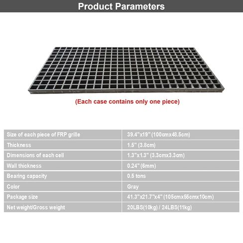 39.4"x19" Gray FRP Grating Rectangular Fiberglass Floor Grating 1.5" Thickness 0.5 tons Bearing Capacity in Kuwait
