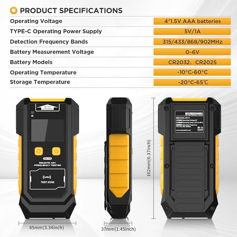 Remote Key Frequency Tester for RF or Infrared Signal Testing;3-in-1 Key Frequency Detection & Button Battery Voltage Check; 315/433/868/902MHz RF & Infrared Signal Detection. in Kuwait