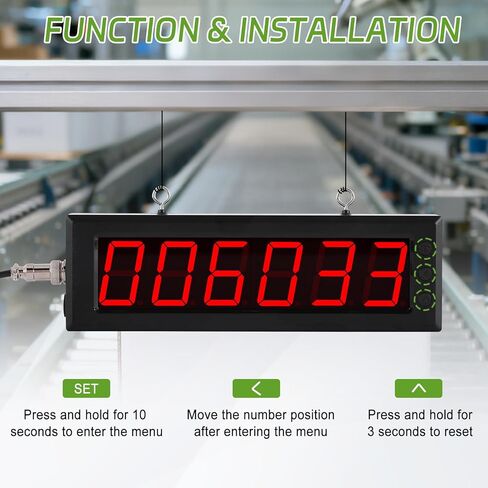 Digital Led Counter Display Count Up to 999999, Sensor Sensing Distance 32ft, Reset Setting, for Production Lines and Conveyor Belts, Input AC100-240V in Kuwait