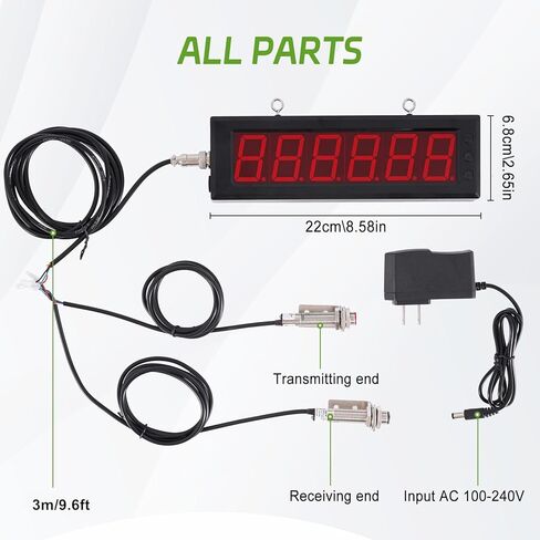 Digital Led Counter Display Count Up to 999999, Sensor Sensing Distance 32ft, Reset Setting, for Production Lines and Conveyor Belts, Input AC100-240V in Kuwait