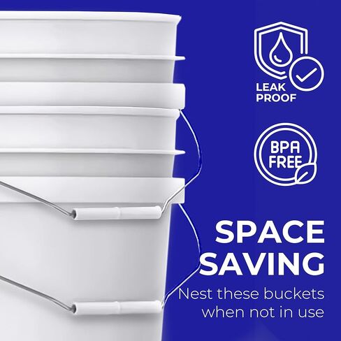 حاوية دلو بيضاء سعة 5 جالون مع غطاء | درجة الغذاء | شديدة التحمل 90MIL متينة للغاية | مقابض معدنية مع قبضة بلاستيكية لسهولة الحمل | متعدد الاستخدام | من السهل المكدس والتخزين | خالية من مادة BPA - عبوة واحدة in Kuwait