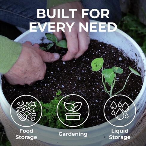 حاوية دلو بيضاء سعة 5 جالون مع غطاء | درجة الغذاء | شديدة التحمل 90MIL متينة للغاية | مقابض معدنية مع قبضة بلاستيكية لسهولة الحمل | متعدد الاستخدام | من السهل المكدس والتخزين | خالية من مادة BPA - عبوة واحدة in Kuwait