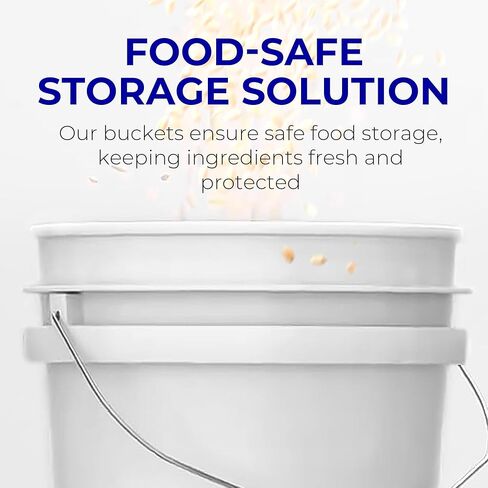 حاوية دلو بيضاء سعة 5 جالون مع غطاء | درجة الغذاء | شديدة التحمل 90MIL متينة للغاية | مقابض معدنية مع قبضة بلاستيكية لسهولة الحمل | متعدد الاستخدام | من السهل المكدس والتخزين | خالية من مادة BPA - عبوة واحدة in Kuwait