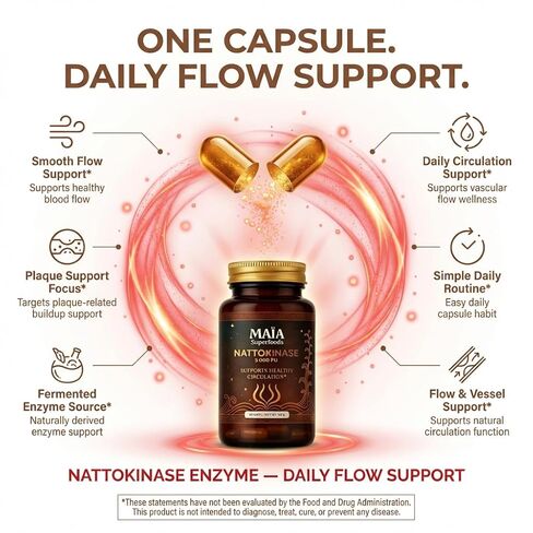 Maia Nattokinase | 5000 FU | Supports Arterial Cleanliness, Nitric Oxide, Cardiovascular Wellness | Fermented Soybean Enzyme Supplement in Saudi Arabia