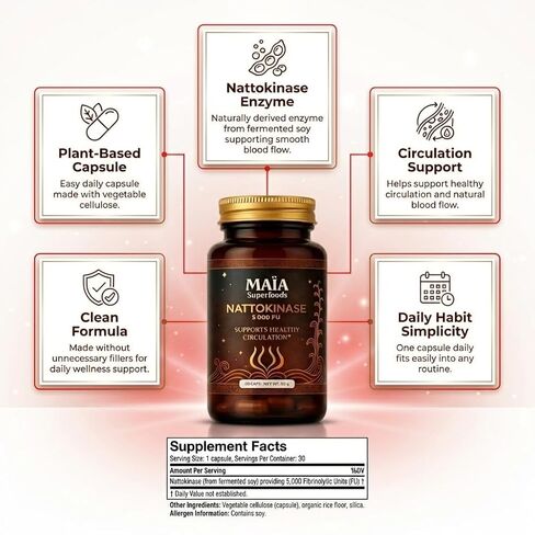 Maia Nattokinase | 5000 FU | Supports Arterial Cleanliness, Nitric Oxide, Cardiovascular Wellness | Fermented Soybean Enzyme Supplement in Saudi Arabia