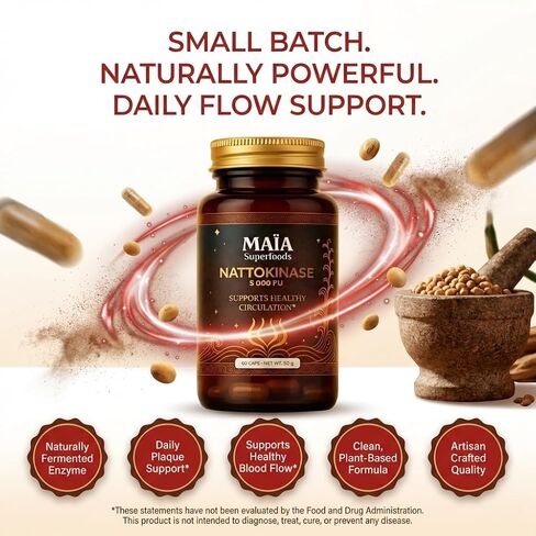 Maia Nattokinase | 5000 FU | Supports Arterial Cleanliness, Nitric Oxide, Cardiovascular Wellness | Fermented Soybean Enzyme Supplement in Saudi Arabia