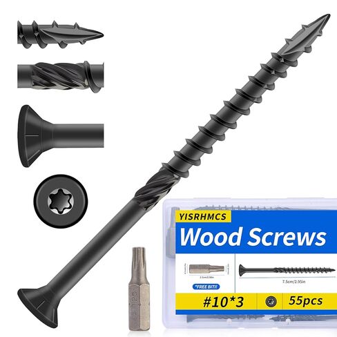 #10 * 3 بوصة براغي سطح السفينة، (55 قطعة) براغي خشبية سوداء، مطلية بالإيبوكسي المقاوم للصدأ، فولاذ كربوني، مع لقم توركس T25 in Kuwait