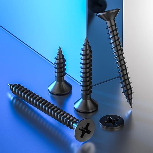 (385PCS) Flat Head Black Wood Screws, Quick Metal self Tapping Flat Head, Equipped with Dry Wall Plastic Anchor kit. in Saudi Arabia
