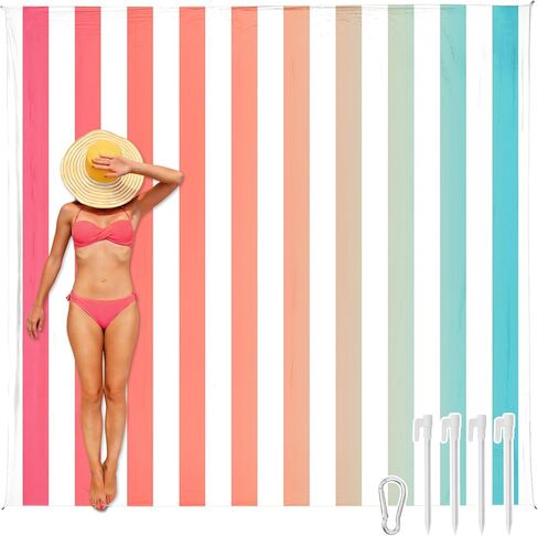 بطانية الشاطئ مقاومة للماء كبيرة الحجم، مقاس 10 × 9 بوصة، حصيرة شاطئ كبيرة جدًا خالية من الرمال ومقاومة للماء من أجل 2-9 بالغين، بطانية شاطئ خفيفة الوزن وسريعة الجفاف للتخييم في الهواء الطلق والسفر مع 6 أوتاد in Kuwait