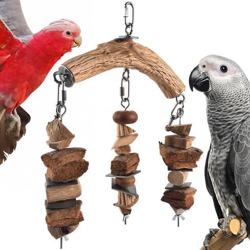 Bird Parrot Toys, Large Birds Wooden Chew Blocks with Stainless Steel Cage Hanging Bite Toy for Macaws, African Greys, Cokatoos, Amazon Parrots and Small Medium Parakeets in Kuwait