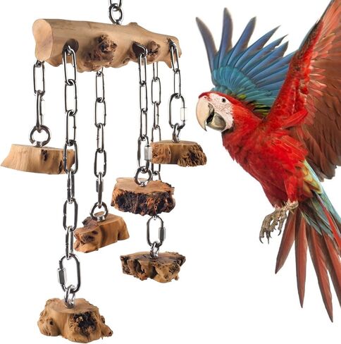 Bird Parrot Toys, Large Birds Wooden Chew Blocks with Stainless Steel Cage Hanging Bite Toy for Macaws, African Greys, Cokatoos, Amazon Parrots and Small Medium Parakeets in Saudi Arabia