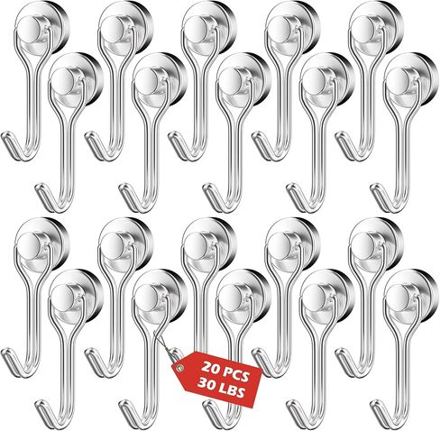 20 حزمة من الخطافات المغناطيسية، 30 رطلاً + خطافات مغناطيسية دوارة، مغناطيس قوي شديد التحمل معلق لمقصورة الرحلات البحرية وأساسيات السفينة المنزلية والمطبخ والشوايات والثلاجة والجراج وشماعة الشاطئ (أسود) in Kuwait