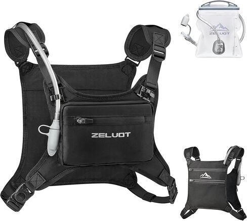 سترة جري مع مثانة مياه سعة 1 لتر، براءة اختراع أمريكية أصلية، سترة ترطيب عاكسة قابلة للتعديل، حزمة صدر خفيفة الوزن للرجال والنساء للمشي لمسافات طويلة وركوب الدراجات (أسود، M/L) in Kuwait