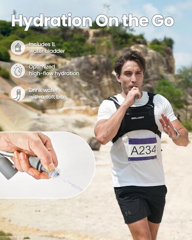 سترة جري مع مثانة مياه سعة 1 لتر، براءة اختراع أمريكية أصلية، سترة ترطيب عاكسة قابلة للتعديل، حزمة صدر خفيفة الوزن للرجال والنساء للمشي لمسافات طويلة وركوب الدراجات (أسود، M/L) in Kuwait