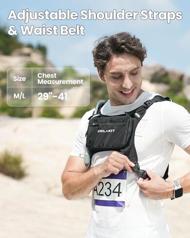 سترة جري مع مثانة مياه سعة 1 لتر، براءة اختراع أمريكية أصلية، سترة ترطيب عاكسة قابلة للتعديل، حزمة صدر خفيفة الوزن للرجال والنساء للمشي لمسافات طويلة وركوب الدراجات (أسود، M/L) in Kuwait