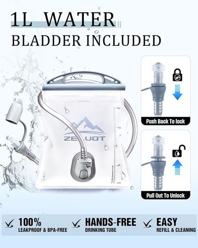 سترة جري مع مثانة مياه سعة 1 لتر، براءة اختراع أمريكية أصلية، سترة ترطيب عاكسة قابلة للتعديل، حزمة صدر خفيفة الوزن للرجال والنساء للمشي لمسافات طويلة وركوب الدراجات (أسود، M/L) in Kuwait