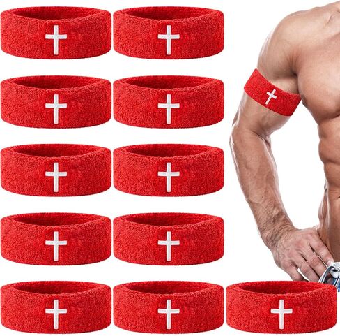 12 Pcs Arm Bands with Cross Embroidery Moisture Wicking, Machine Washable Bicep Bands Show Faith, Stay Dry Armband Wristbands for Men Women in Football, Baseball, Rugby, Basketball in Saudi Arabia