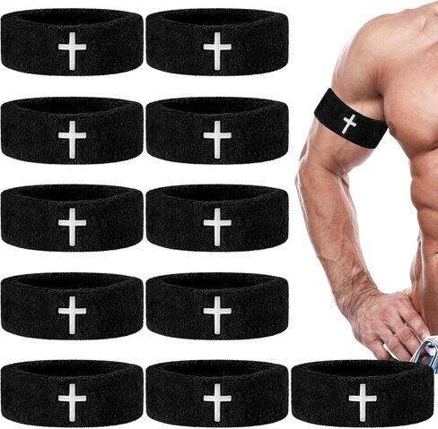 12 Pcs Arm Bands with Cross Embroidery Moisture Wicking, Machine Washable Bicep Bands Show Faith, Stay Dry Armband Wristbands for Men Women in Football, Baseball, Rugby, Basketball in Saudi Arabia