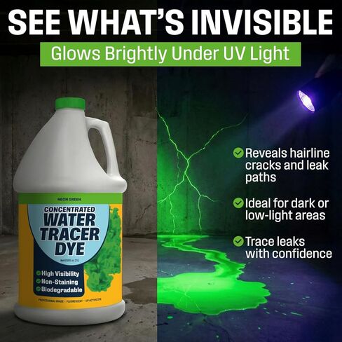 Concentrated Green Water Tracing Dye for Leak Detection – Treats 6,000+ Gallons – Non-Staining UV Dye for Toilets, Pools, Plumbing, Septic, Storm Drains – 68 oz in Kuwait