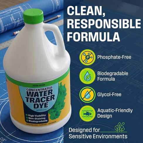 Concentrated Green Water Tracing Dye for Leak Detection – Treats 6,000+ Gallons – Non-Staining UV Dye for Toilets, Pools, Plumbing, Septic, Storm Drains – 68 oz in Kuwait