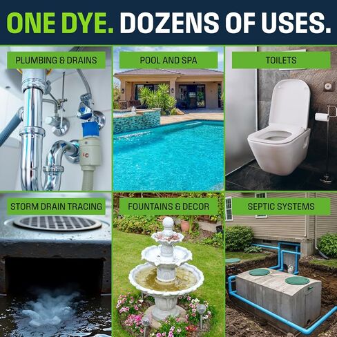 Concentrated Green Water Tracing Dye for Leak Detection – Treats 6,000+ Gallons – Non-Staining UV Dye for Toilets, Pools, Plumbing, Septic, Storm Drains – 68 oz in Kuwait