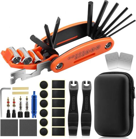 طقم إصلاح الدراجة - أدوات متعددة للدراجة 16 في 1، أدوات دراجة محمولة مع طقم تصحيح الإطارات لدراجات الطرق الجبلية والسفر والتخييم (الولايات المتحدة) in Kuwait