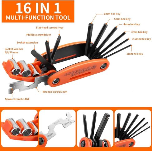 طقم إصلاح الدراجة - أدوات متعددة للدراجة 16 في 1، أدوات دراجة محمولة مع طقم تصحيح الإطارات لدراجات الطرق الجبلية والسفر والتخييم (الولايات المتحدة) in Kuwait