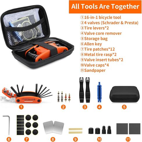 طقم إصلاح الدراجة - أدوات متعددة للدراجة 16 في 1، أدوات دراجة محمولة مع طقم تصحيح الإطارات لدراجات الطرق الجبلية والسفر والتخييم (الولايات المتحدة) in Kuwait